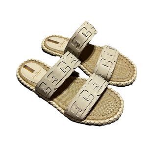 Sam Edelman Tatum Double E Logo Slide Sandals Raffia Rope Trim Womens Size 11M